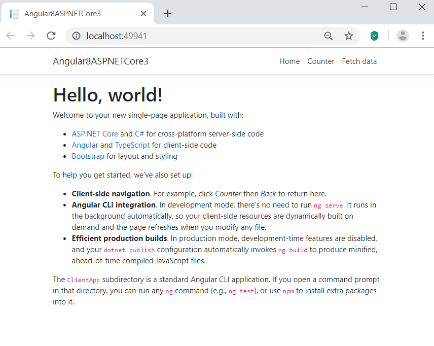 How to create an Angular 8 application with Core 3.0